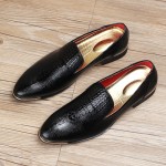 Black Croc Patterned Point Head Patent Leather Loafers Flats Dress Shoes